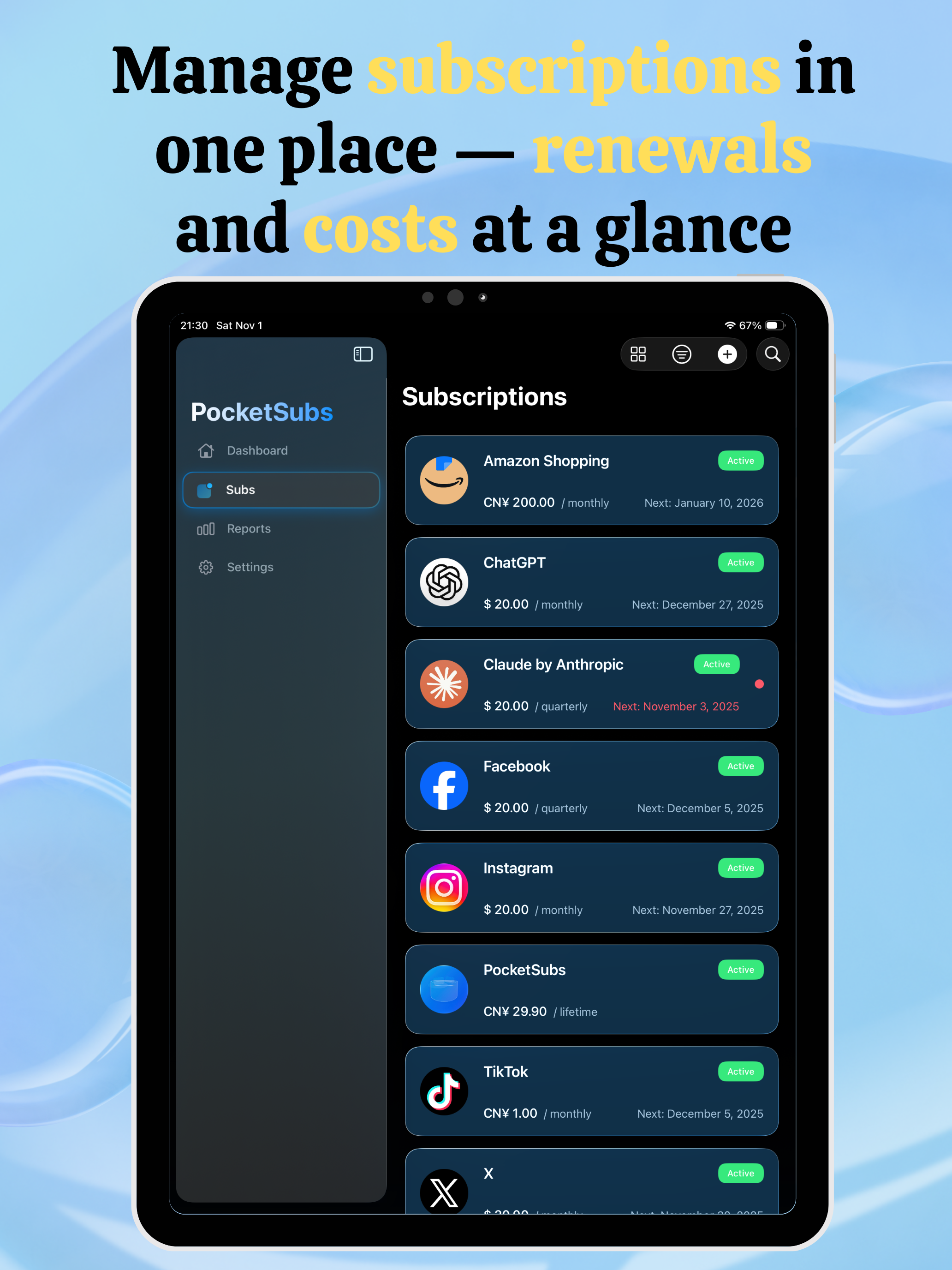 PocketSubs iPad screenshot showing Privacy-First Design