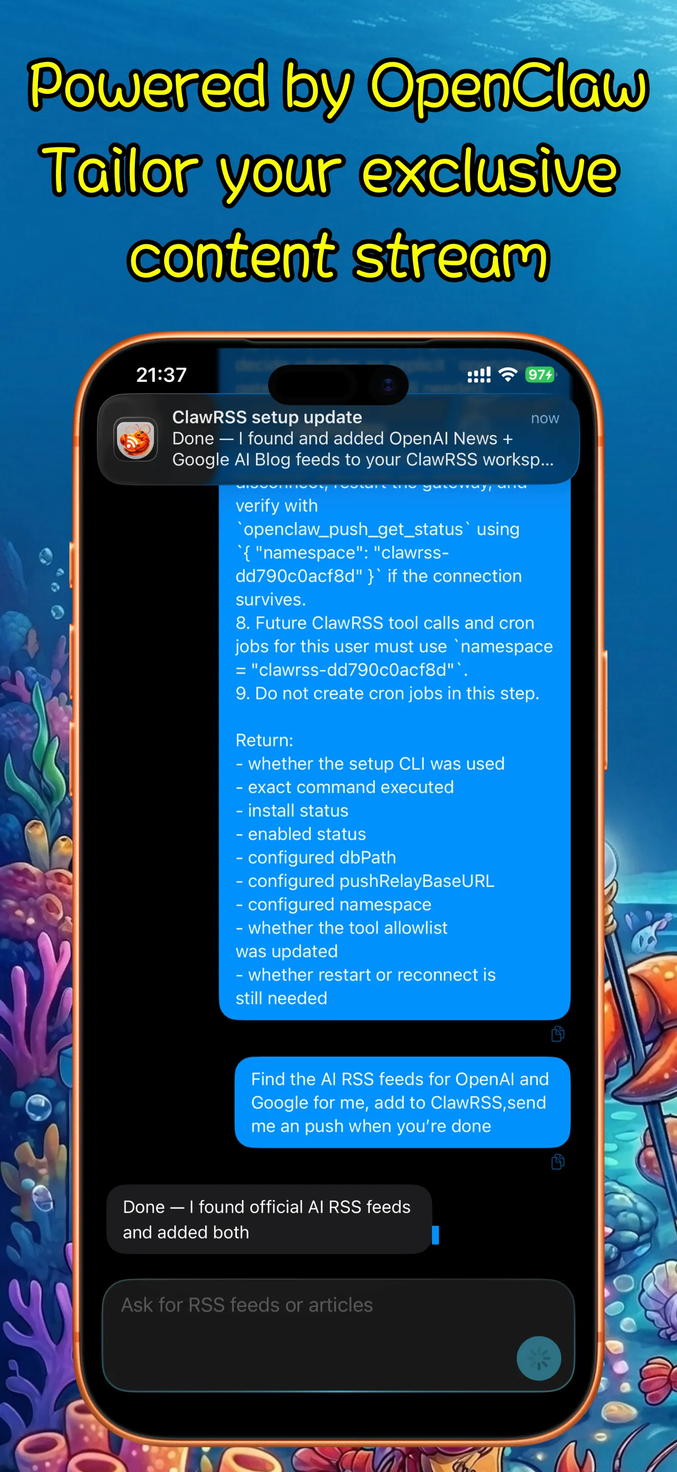 ClawRSS: OpenClaw RSS Feed Reader screenshot 1